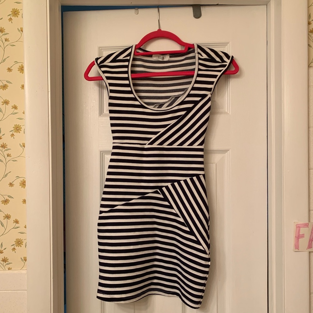 Navy blue and white stripe body on dress